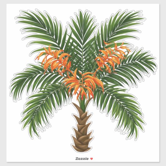 Tropical Palm Tree With Bright Orange Flowers シール (シート)