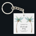 Tropical Palm Trees Bachelorette Party Favor キーホルダー<br><div class="desc">Elevate your bachelorette weekend vibes with our custom palm tree button! Picture this: lush, tropical palm fronds swaying gently, printed on this button, ready to add a touch of paradise to your celebration. Personalize them with the bride-to-be's name, your dreamy destination, and the unforgettable date, making each button a cherished...</div>