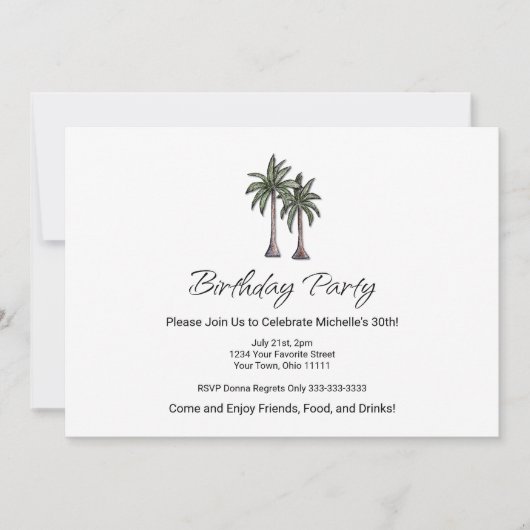 Tropical Palm Trees Beach 30th Birthday Party 招待状 (正面)