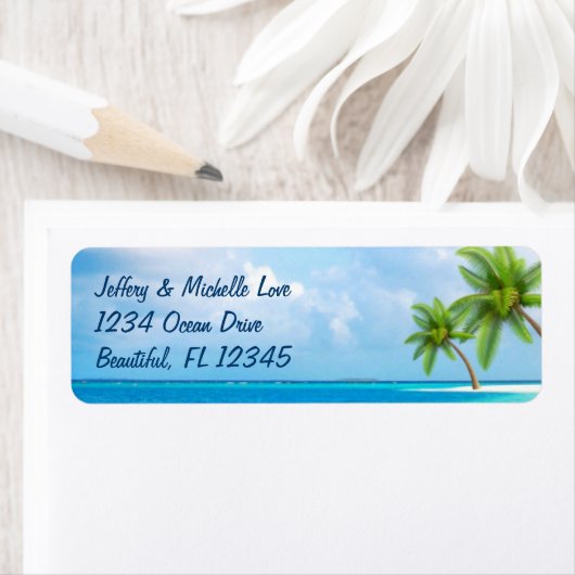 Tropical Palm Trees Beach Address ラベル (インサイチュ)
