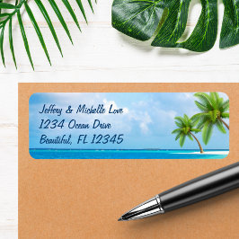 Tropical Palm Trees Beach Address ラベル