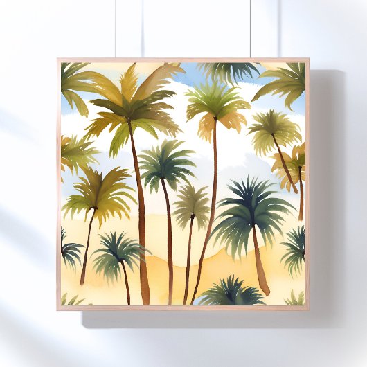 Tropical Palm Trees | Beach Watercolor Painting ポスター
