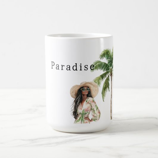 Tropical Palm Trees Beach Woman コーヒーマグカップ (中央)