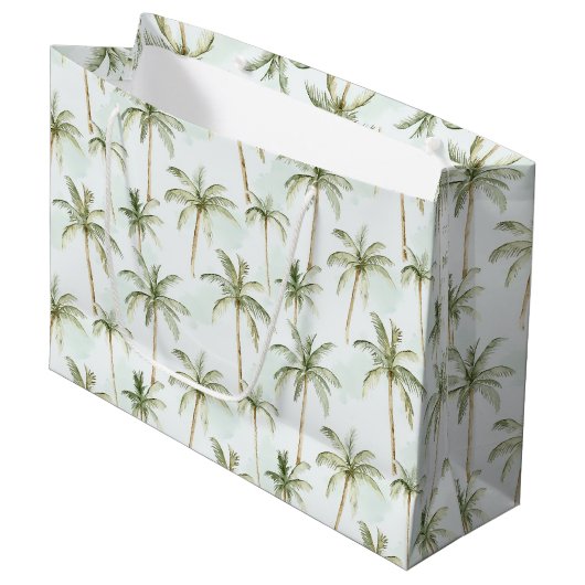 Tropical Palm Trees Birthday ラージペーパーバッグ (正面アングル)