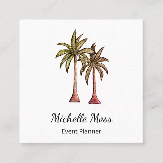 Tropical Palm Trees Boho Elegant Professional スクエア名刺 (正面)