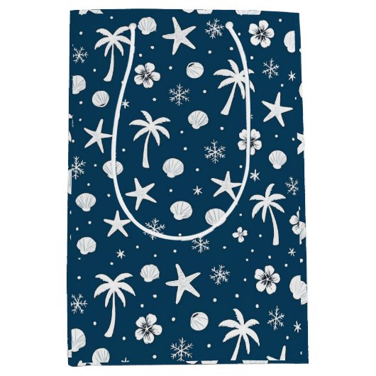 Tropical Palm Trees Coastal Christmas ミディアムペーパーバッグ (正面)