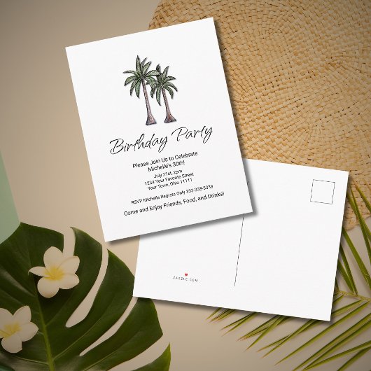 Tropical Palm Trees Elegant 30th Birthday Party インビテーションポストカード