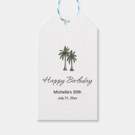 Tropical Palm Trees Elegant 30th Birthday Party ギフトタグ (正面)