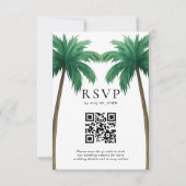Tropical Palm Trees Minimal Beach Wedding QR Code 出欠カード (正面)