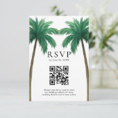 Tropical Palm Trees Minimal Beach Wedding QR Code 出欠カード (スタンド正面)