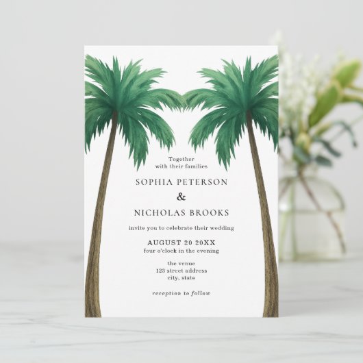 Tropical Palm Trees Minimal Photo Beach Wedding 招待状 (スタンド正面)