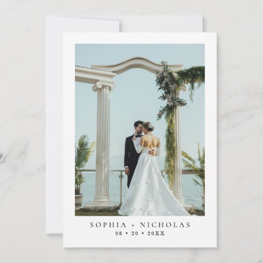 Tropical Palm Trees Minimal Photo Beach Wedding 招待状 (裏面)