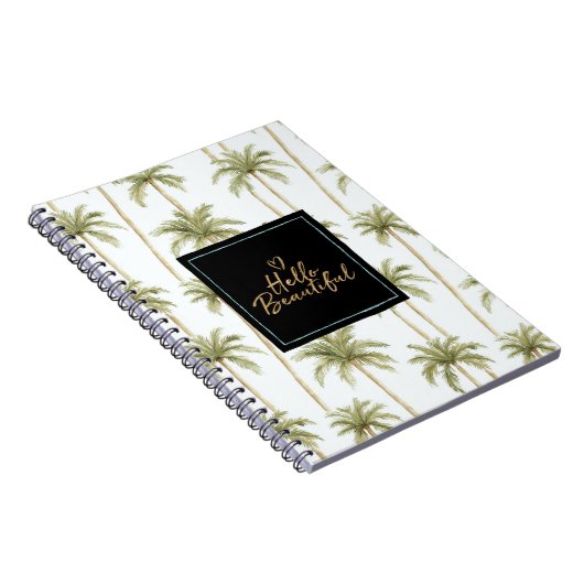 Tropical Palm Trees Mint Black Hello Beautiful ノートブック (右側)