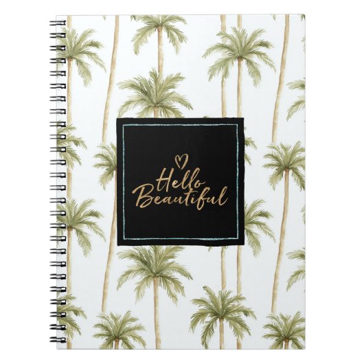 Tropical Palm Trees Mint Black Hello Beautiful ノートブック (正面)
