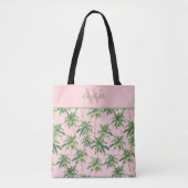 Tropical Palm Trees on Pink Monogram トートバッグ (正面)
