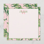 Tropical Palm Trees on Pink Monogram ノートカード (正面/裏面)