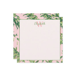 Tropical Palm Trees on Pink Monogram ノートカード