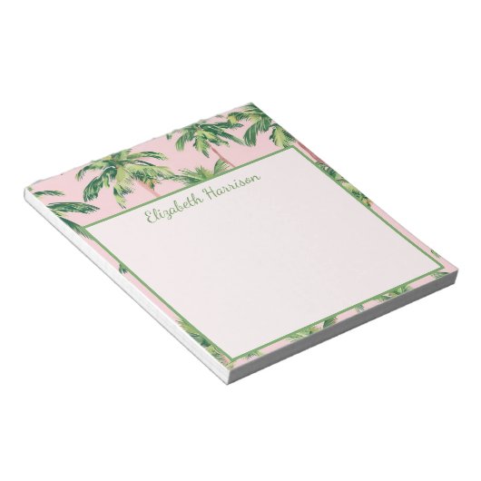 Tropical Palm Trees on Pink Personalized ノートパッド (アングル)
