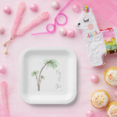Tropical Palm Trees Personalized Script Names ペーパープレート (パーティー)