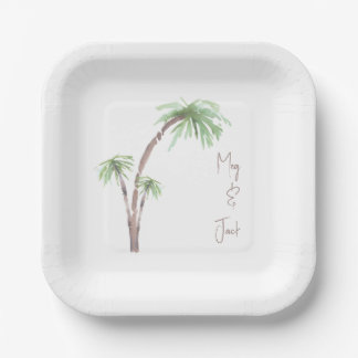 Tropical Palm Trees Personalized Script Names ペーパープレート