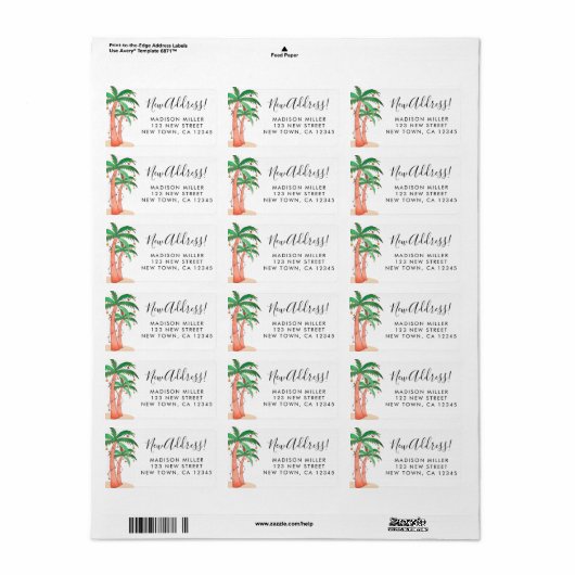 Tropical Palm Trees Return Address ラベル (フルシート)