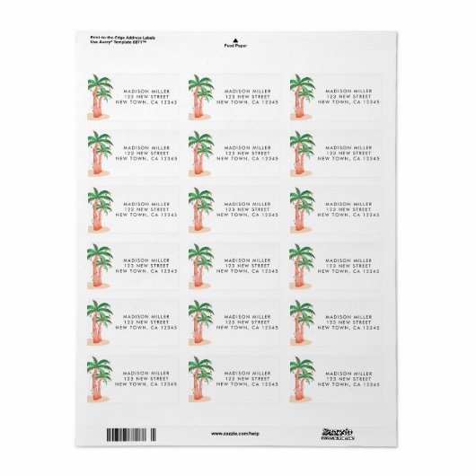 Tropical Palm Trees Return Address  ラベル (フルシート)
