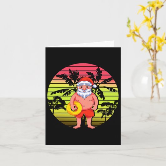 Tropical Palm Trees Santa Claus Summer Christmas I カード (黄色い花)