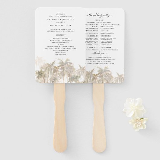 Tropical Palm Trees Wedding Program ハンドファン (正面&裏面)