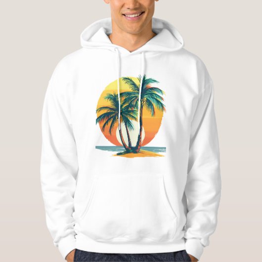 Tropical Palm Trees with Vibrant Sunset パーカ (正面)