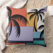 Tropical Palms on Geometric Sunset Background クッション (ブランケット)