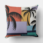 Tropical Palms on Geometric Sunset Background クッション (裏面)