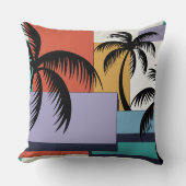 Tropical Palms on Geometric Sunset Background クッション (正面)