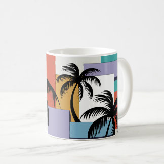 Tropical Palms on Geometric Sunset Background コーヒーマグカップ