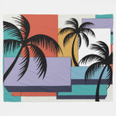 Tropical Palms on Geometric Sunset Background フリースブランケット (正面(横))