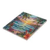 Tropical Paradise | Coastal Beach Scene Impasto タイル (側面)