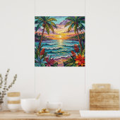 Tropical Paradise | Coastal Beach Scene Impasto ポスター (キッチン)