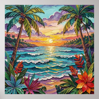 Tropical Paradise | Coastal Beach Scene Impasto ポスター
