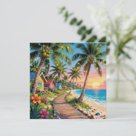 Tropical  Paradise Coastal Seaside Cottage Blank カード