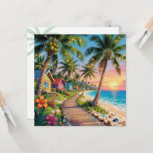 Tropical  Paradise Coastal Seaside Cottage Blank カード (正面/裏面インサイチュ)