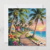 Tropical  Paradise Coastal Seaside Cottage Blank カード (正面)