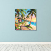 Tropical Paradise Coastal Seaside Cottage Ocean  キャンバスプリント (インサイチュ (ウッドフロア))