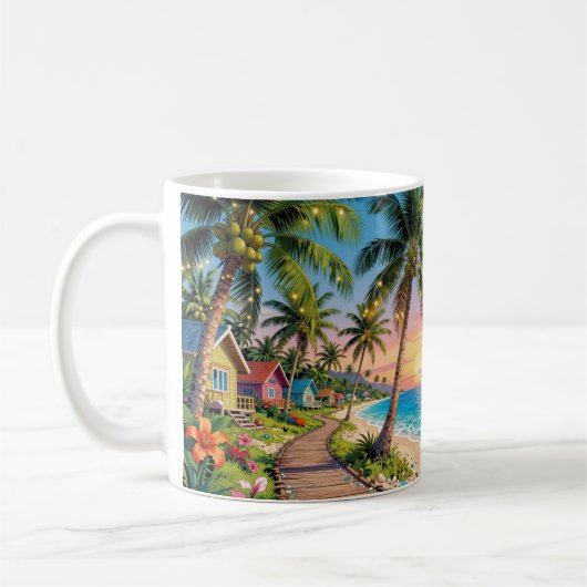 Tropical Paradise Coastal Seaside Cottage Ocean  コーヒーマグカップ (左)