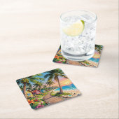 Tropical Paradise Coastal Seaside Cottage Ocean  スクエアペーパーコースター (インサイチュ)