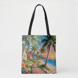Tropical Paradise Coastal Seaside Cottage Ocean  トートバッグ
