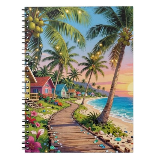 Tropical Paradise Coastal Seaside Cottage Ocean  ノートブック (正面)