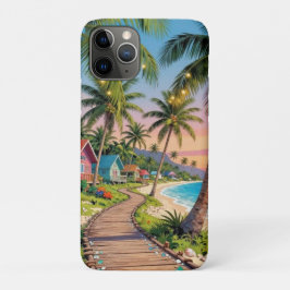 Tropical Paradise Coastal Seaside Cottage Ocean  iPhone 11 Proケース