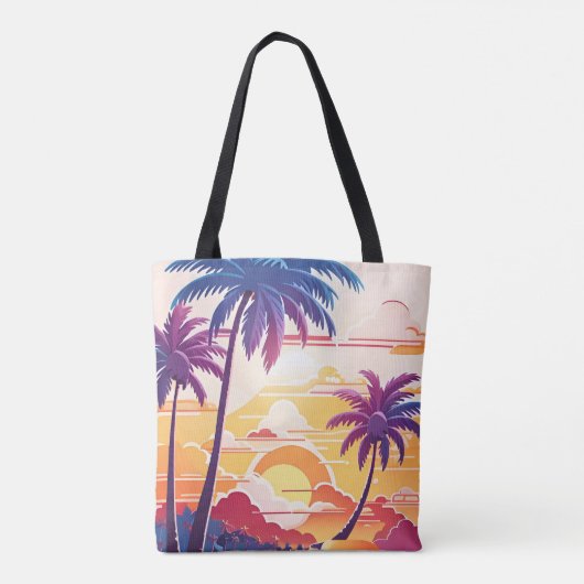 Tropical Paradise Cool Digital Art Monogram トートバッグ (裏面)