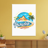 Tropical Paradise Island Logo Art キャンバスプリント (インサイチュ (リビング))
