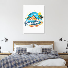 Tropical Paradise Island Logo Art キャンバスプリント