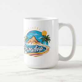 Tropical Paradise Island Logo Art コーヒーマグカップ